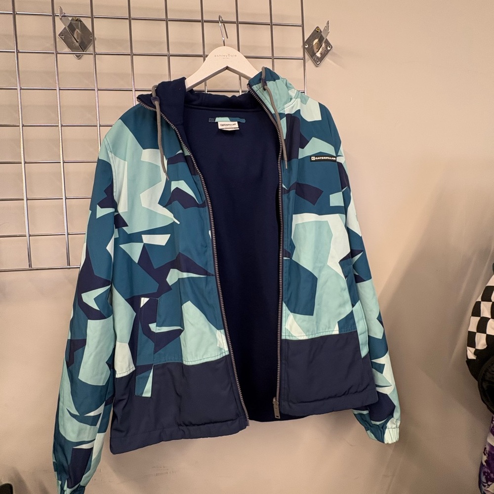 Columbia Teal & Navy Geometric Hooded Windbreaker